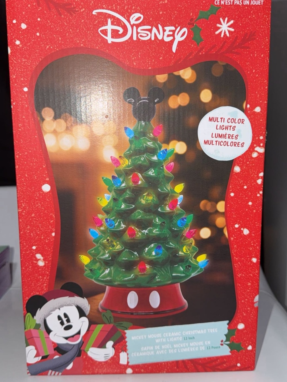 Disney Mickey Mouse Green Ceramic Christmas Tree with Multicolor Lights